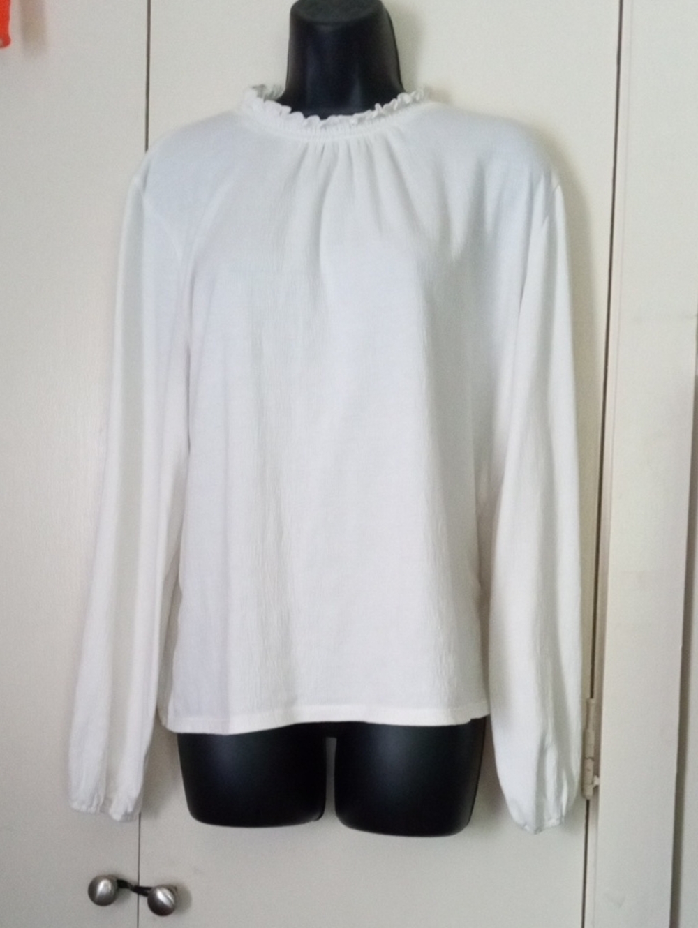J. Crew White Ruffle-Neck Long Sleeve Cotton Blend Gauzy Blouse Medium